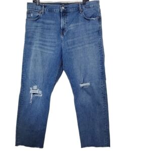 GAP Women's High Rise Straight Leg Crop Jeans with Distressed Denim & Raw Hems